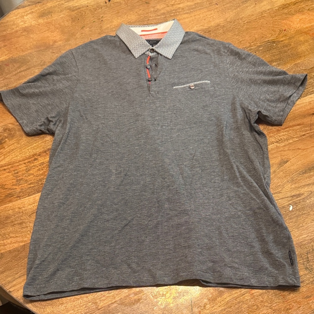 Ted Baker Gray Polo with Geometric Collar